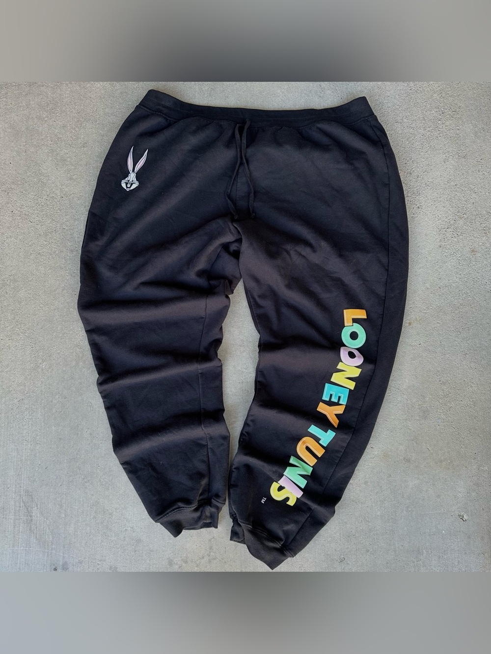 Looney Tunes Bugs Bunny Black Fleece Jogger Sweatpants Mens Big & Tall 3XL